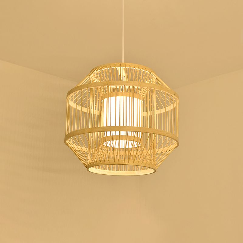 Bamboo Handmade Pendant Light Contemporary Single-Bulb Wood Suspension Light Fixture
