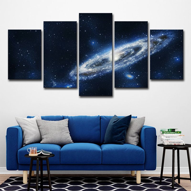 Sci-Fi Milky Way Galaxy Art Print Canvas Multi-Piece Dark Blue Wall Decor for Home