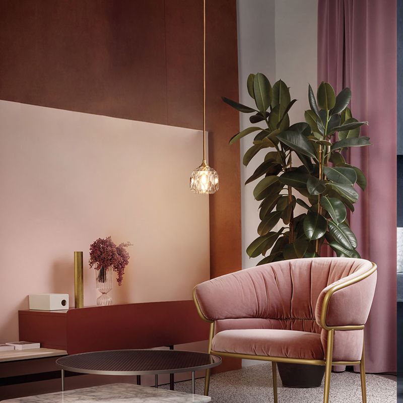 Gold Single Pendant Light in Modern Luxury Style Copper Globe Hanging Lamp with Crystal Shade