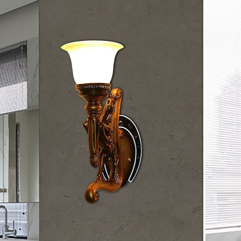 Harz braunes Leuchten helles Pferd Design 1 Kopf modernistischer Wandhalterung Licht mit Bernsteinglas Glocke Schatten