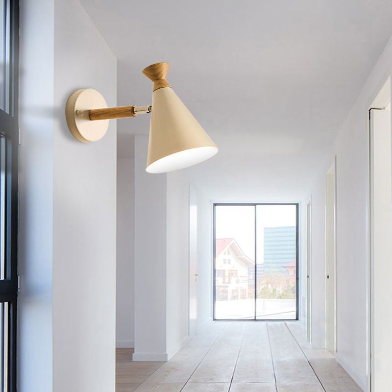 Metal Cone Shade Wall Light Nordic Style Rotatable 1 Light Bedside Reading Light in Blue/Green/Grey/White