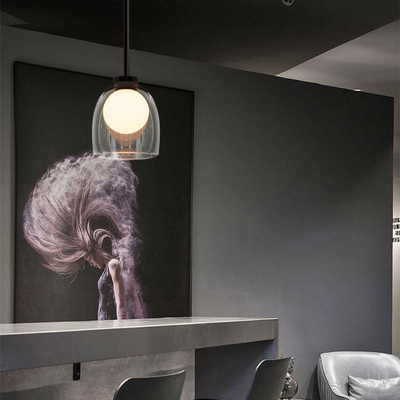 Glazen bel hanglamp in moderne beknopte stijl gelakte ijzeren hangende lamp voor slaapkamer