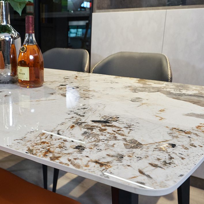 Tavolo da pranzo in pietra sinterizzato moderno beige tavolo da pranzo a forma di rettangolo con 4 gambe