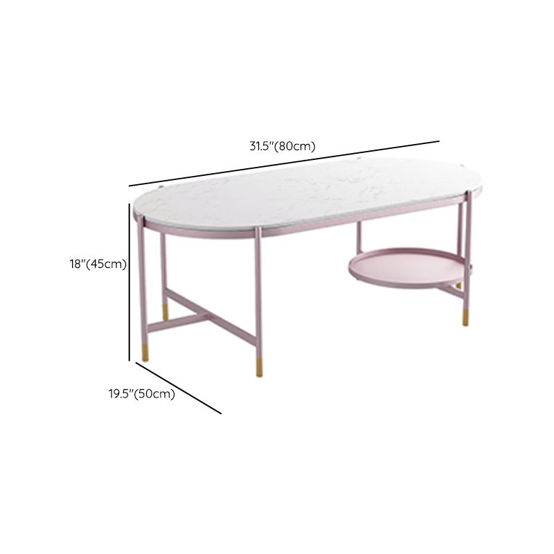 Contemporary Elliptical Glass & Slate Coffee Cocktail Table with Storage Shelf