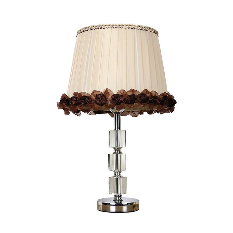 Minimalism Barrel Night Lamp Single Light Clear Crystal Table Light in Beige for Living Room