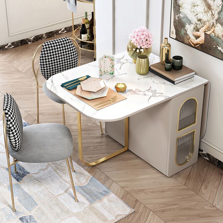 Moderna 1/2/3/5 Piezas Mesa de comedor blanca con juego de comedor plegable de piedra sinterizada