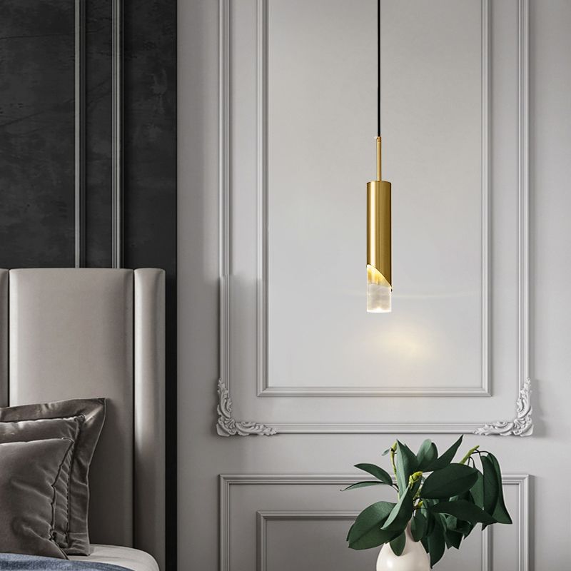 Minimaliste moderne LED Pendante Light Light Aluminium Lampe suspendue cylindrique avec une teinte acrylique