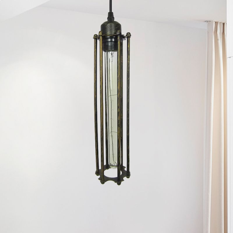 Black / Bronze Cylindre Pendant Light Metal industriel 1 chambre à coucher léger la lampe suspendue avec de l'ombre à la cage