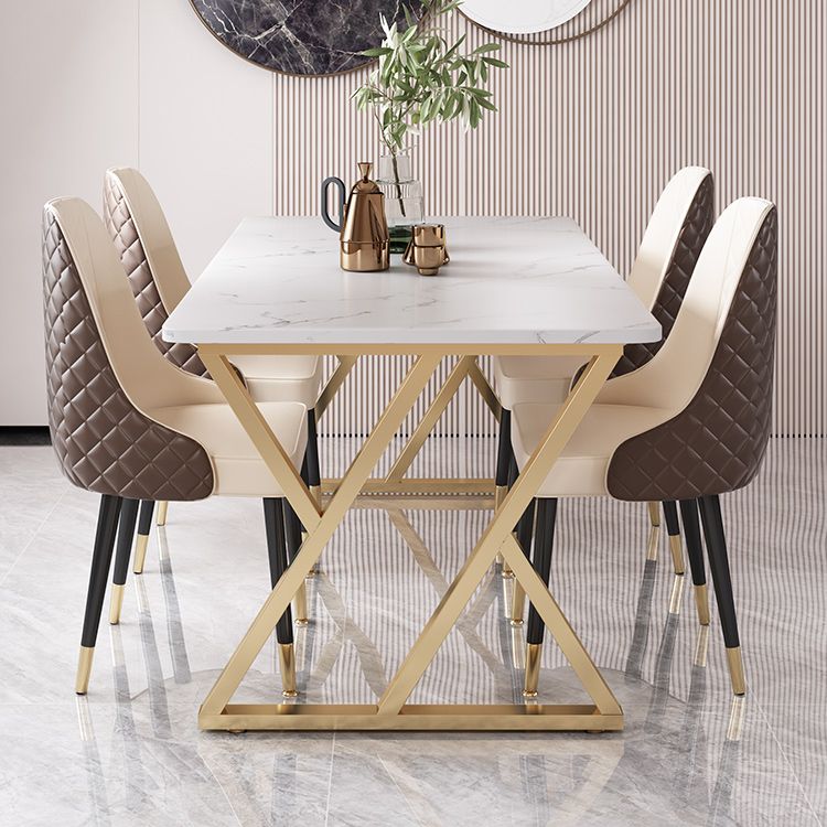 Modern Dining Room Set Standard Height with Sintered Stone Top and Gold Legs Formal Table Set