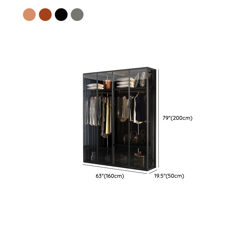 Contemporary Tempered Glass Wardrobe Armoire Freestanding Wardrobe with Shelves