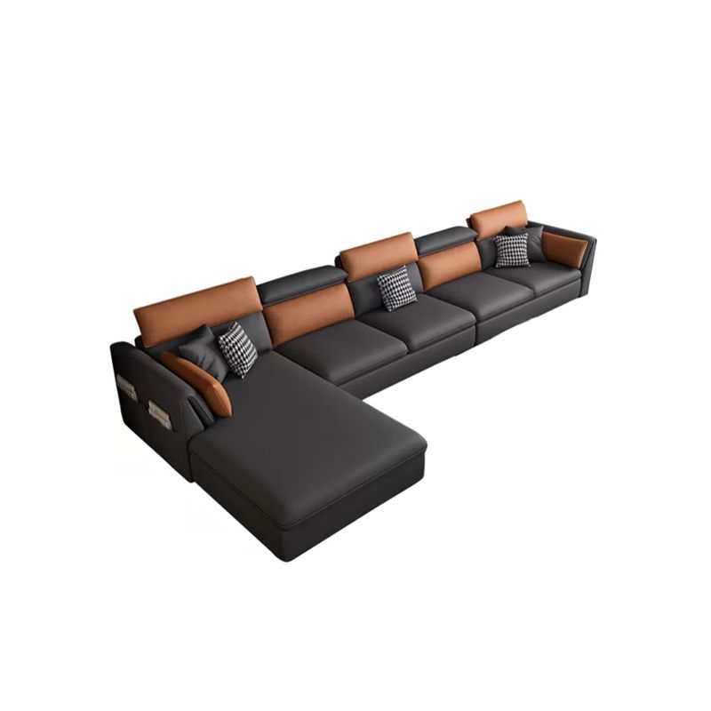 Faux Leather Cushion Back Sectional with Storage for Living Room