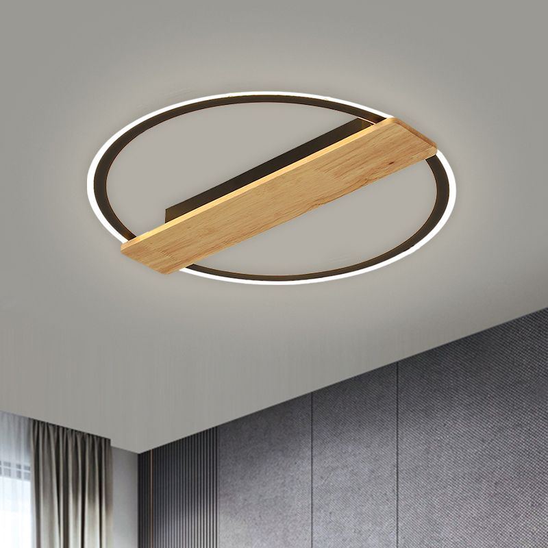 Metallic Ring Flush Mount Lamp Simple Black/Gold LED Ceiling Fixture with Plank Deco in Warm/White Light, 16.5"/20.5" Wide