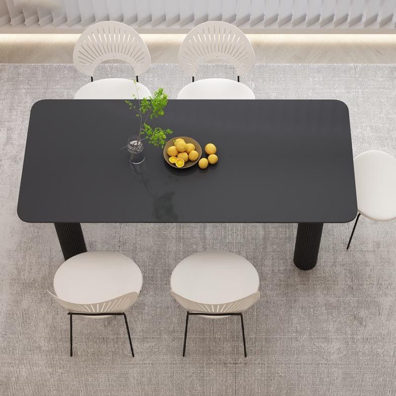 Modern Rectangle Dining Room Collection Stone and Wood Fixed Dinner Table