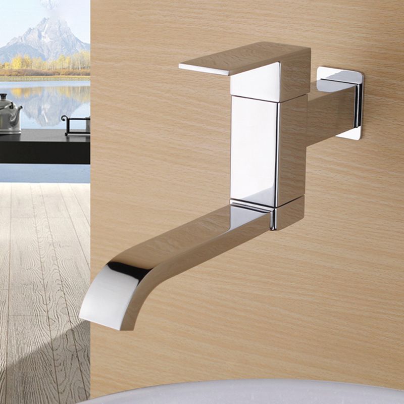 Contemporary Wall Mounted Bathroom Faucet Lever Handles Low Arc Rotatable Brass Faucet