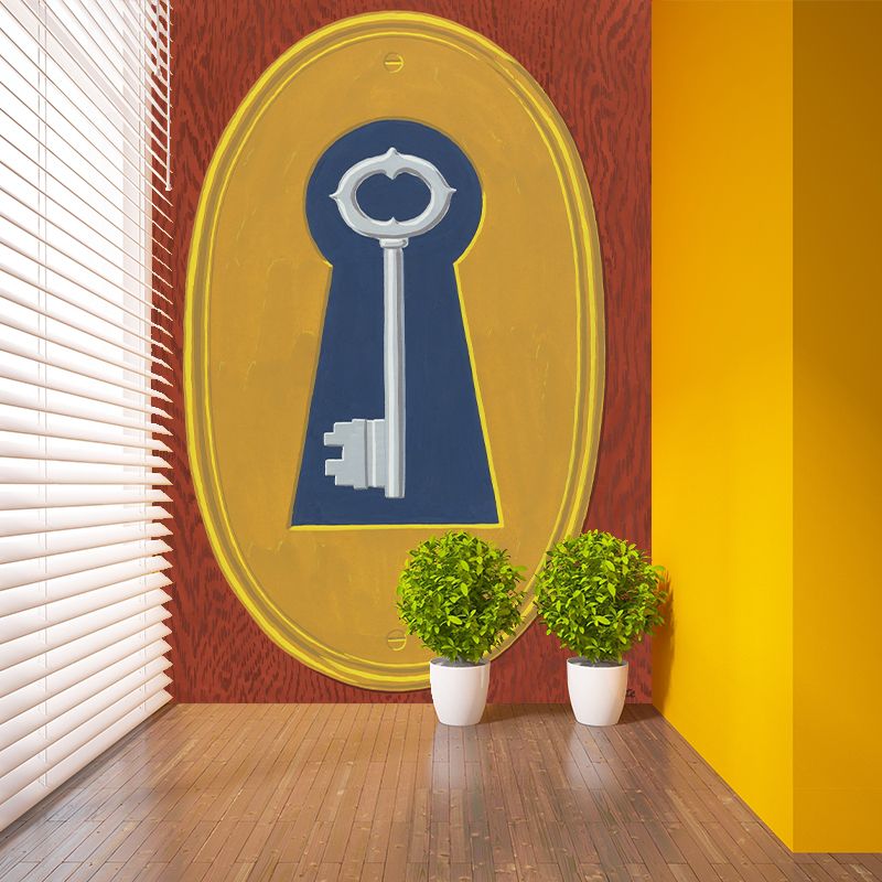 Non-Woven Waterproof Murals Surrealist Key Lock Patterned Wall Art for Living Room