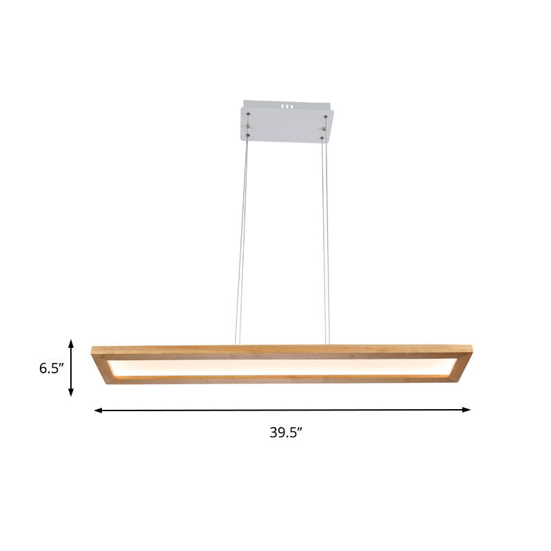 Beige Rectangle Ceiling Chandelier Minimalism Wood LED Pendant Light Fixture in White/Warm/Natural Light
