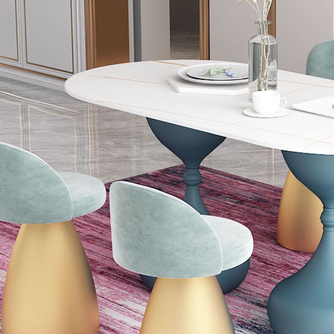 Oval Sintered Stone Table for Restaurant Modern Dining Table with Double Pedestal Base