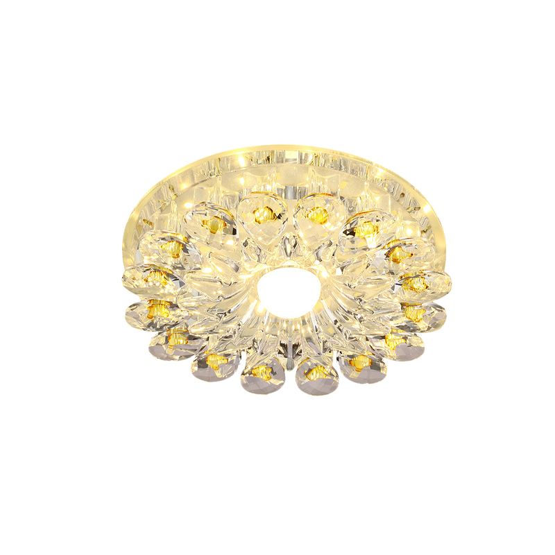 Yellow Blossom Flush-Mount Light Fixture Modernist Crystal LED Hallway Ceiling Lamp