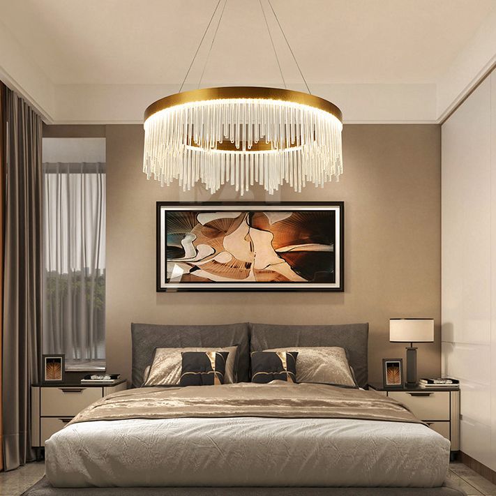 Modern Round Chandelier Glass Crystal Pendant Ceiling Lights with Adjustable Hanging Cord for Living Room