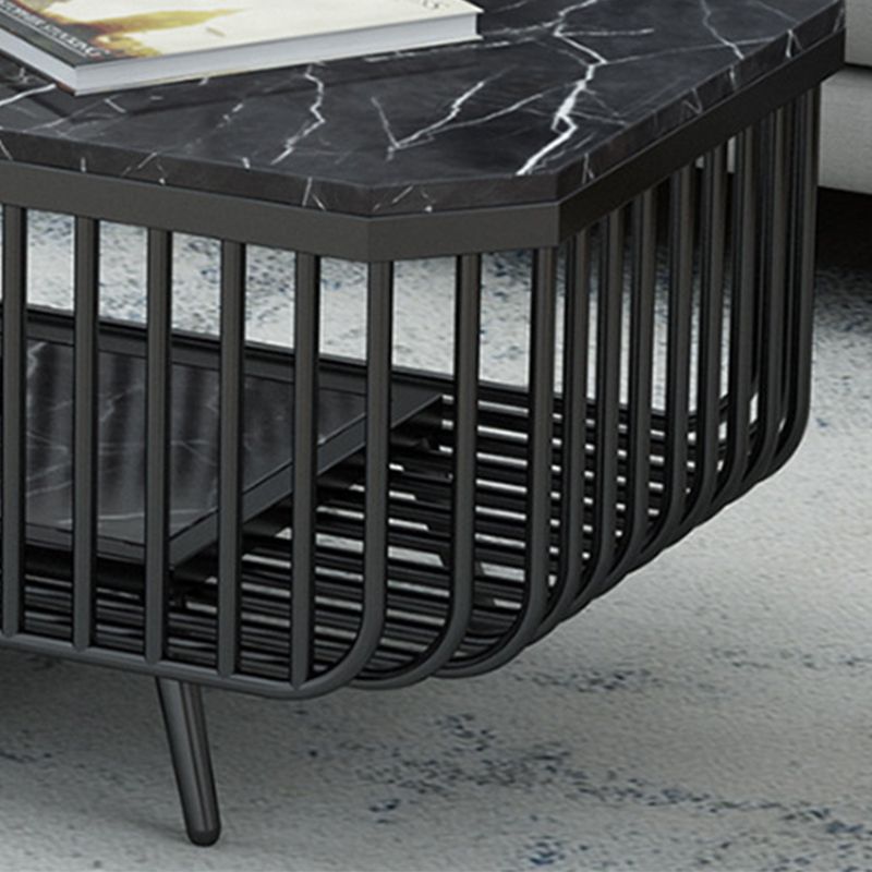 39.37" L Rectangle Slate Coffee Table Iron 4 Legs Cocktail Table with Shelf