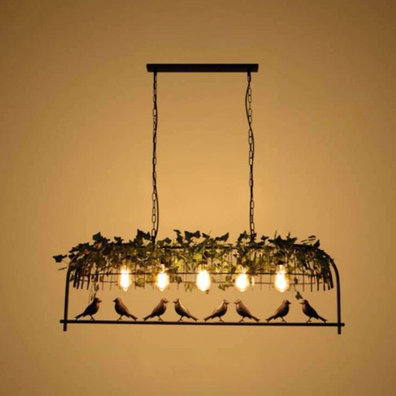 Multi - Light Iron Kitchen Island Pendant in Black / Antique Brass Ceiling Lighting