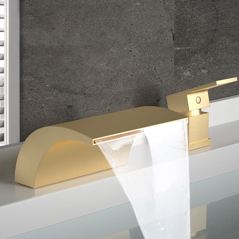 Modern Deck Mounted Metal Tub Filler Low Arc Faucet in Black/Gold