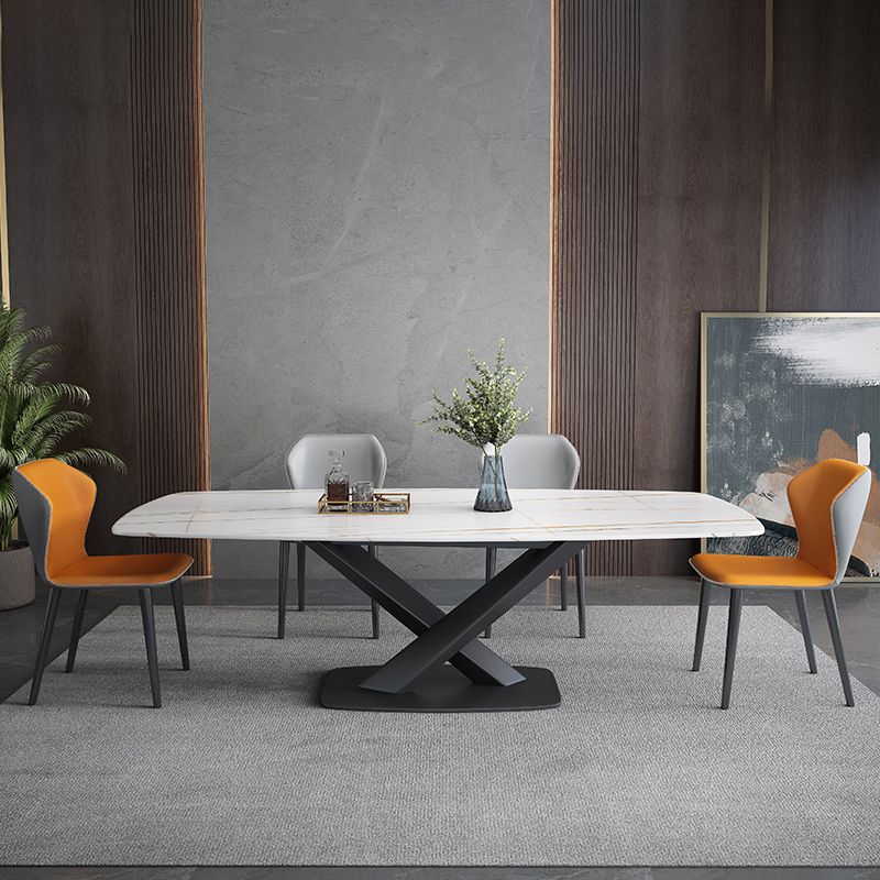 Sintered Stone Top Dining Table Modern Rectangle Table with Metal Pedestal