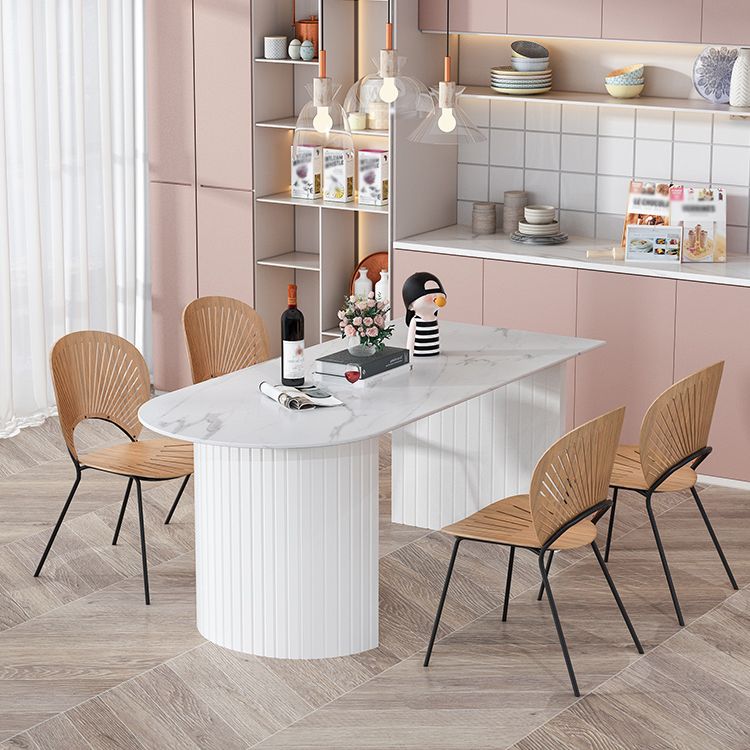 Modern Oval Dining Table Wood Double Pedestal Home Kitchen Dinner Table in White