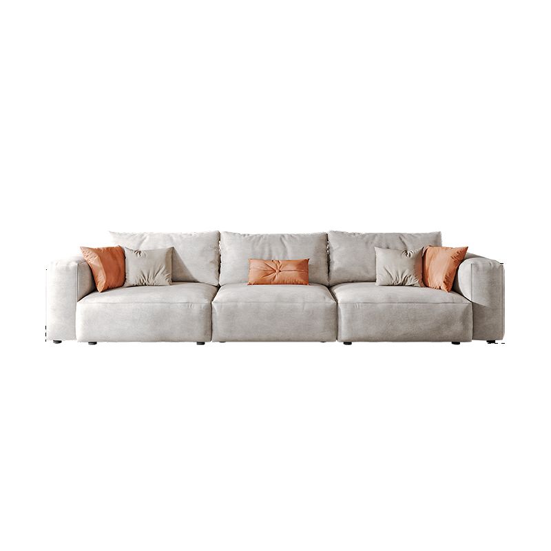 Faux Leather Square Arm Sofa with Chaise Modern Loose Back Sofa in Gray
