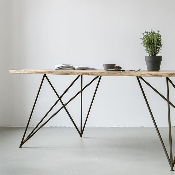 Mesa de comedor rectangular de lujo tradicional mesa de madera maciza con 4 patas de metal