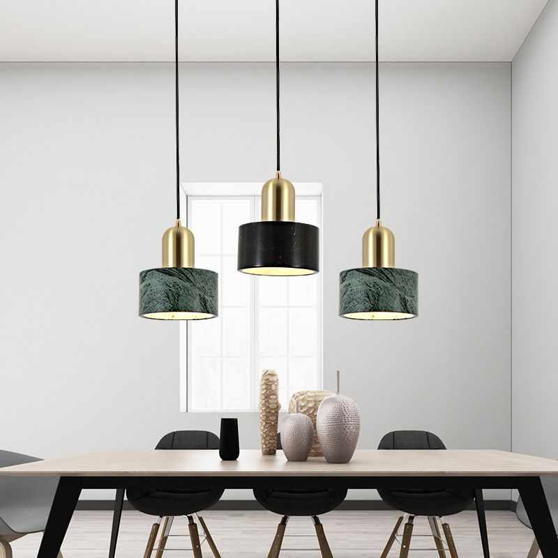 Drum Hanging Light Fixture Modern 1-Light Suspension Lamp with Stone Shade for Restaurant