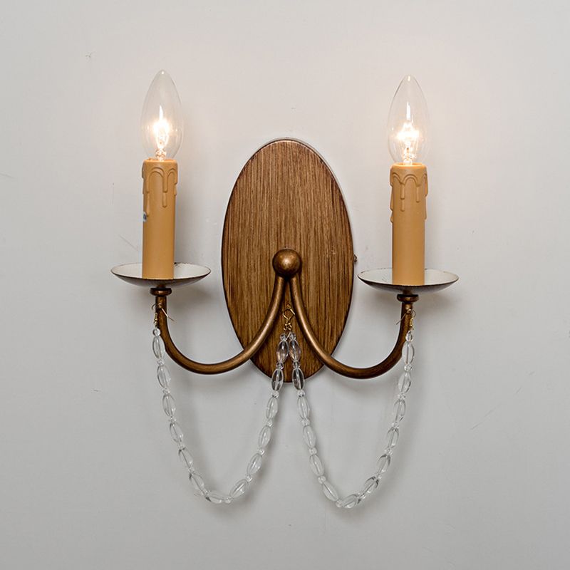 Metal Wood Sconce Light Fixture Candle 2-Light Vintage Wall Mounted Lighting for Bedroom