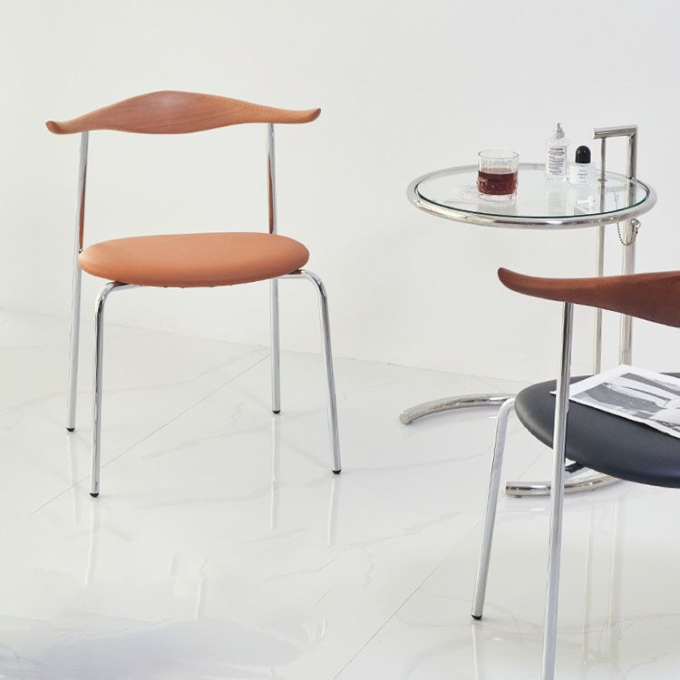 Silla sin brazos de comedor de metal moderno, silla lateral de comedor de cuero sintético para uso en restaurantes