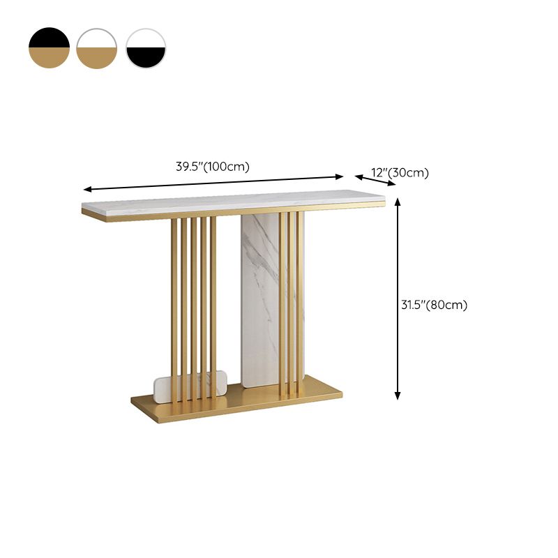 Glam 31.5-inch Tall Console Table Stone Rectangle End Table with Abstract Base