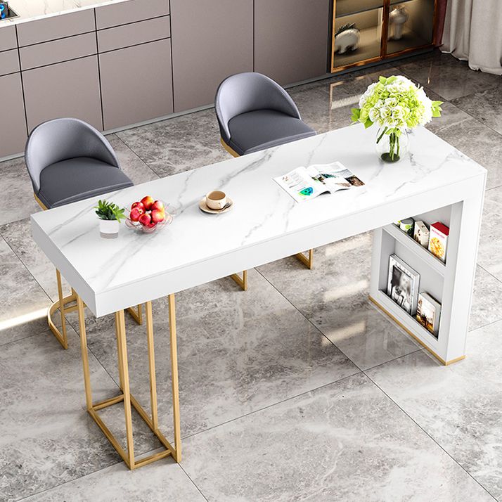 Glam Bar Table Set 1/3/5 Pcs Rectangle Stone Bar Table and Upholstered Stools