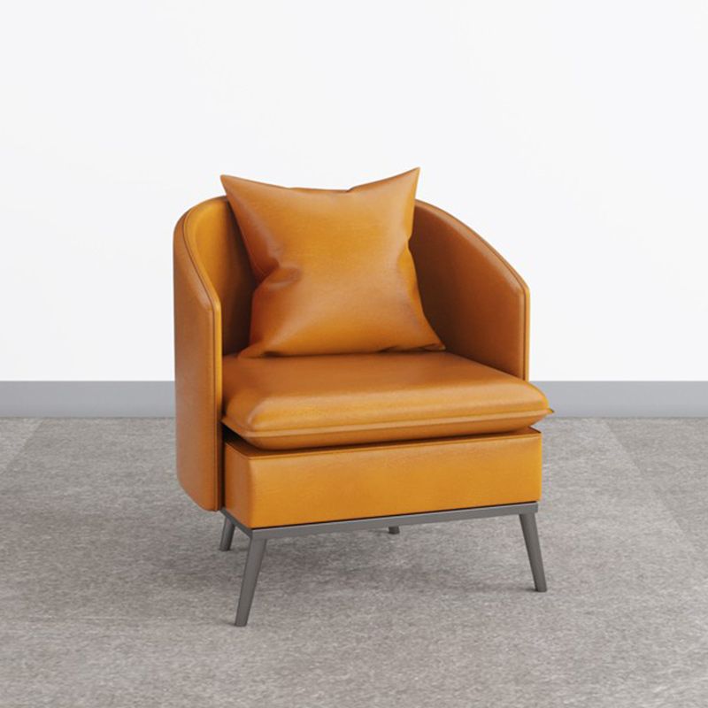 Genuine Leather Accent Armchair Basic Four Legs Pillow Back Chair
