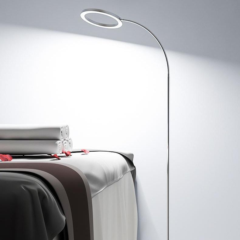 Aluminum O-shaped LED Floor Light Simple Silver Gooseneck Standing Light