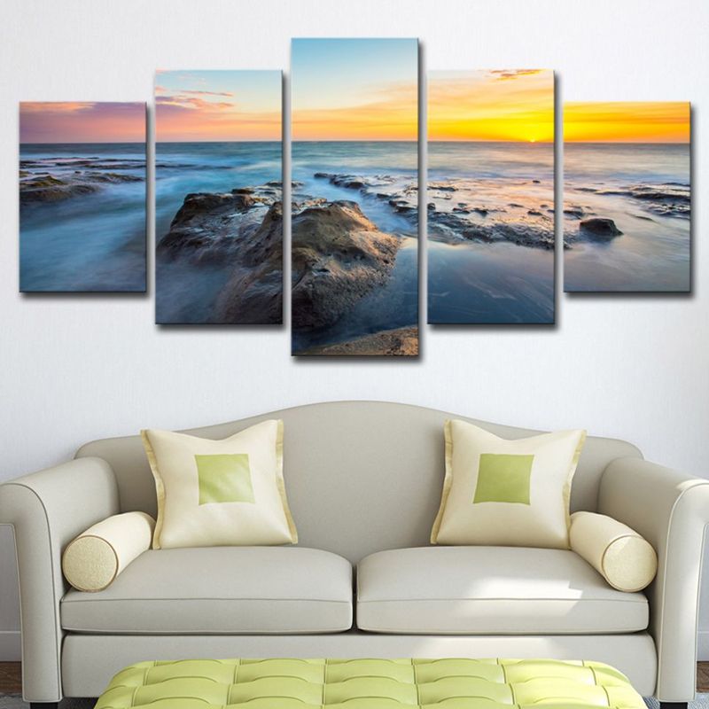 Tropical Sundown Seascape Canvas Print Yellow Multi-Piece Wall Art for Room