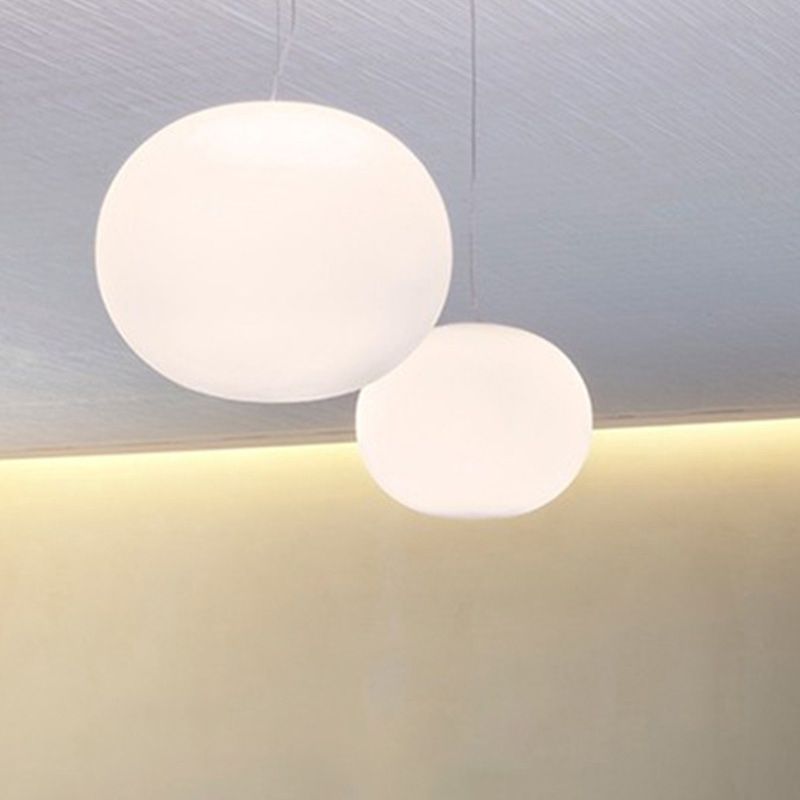 White Glass Oval Pendant Lamp Minimalist 1 Head 9.5"/18" Wide Hanging Light Fixture for Dining Room