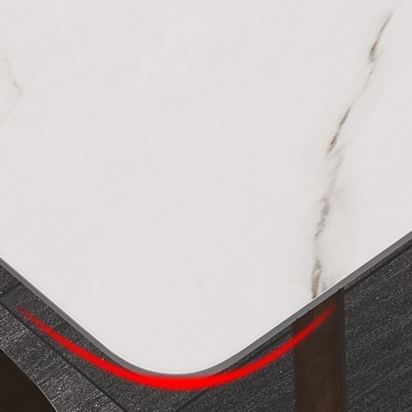 Mesa de comedor moderna de mediados de siglo, mesa de comedor rectangular de piedra sinterizada con base de madera