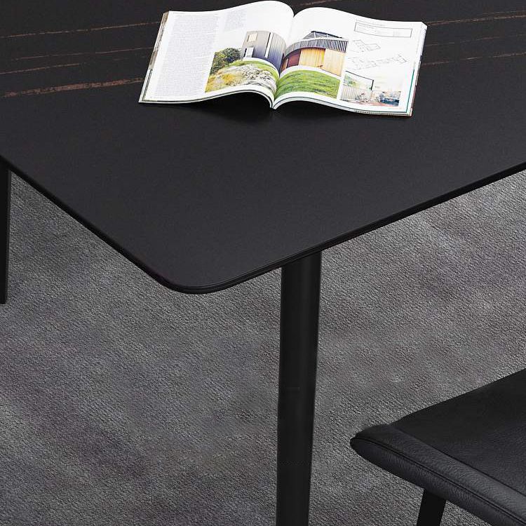 Industrial Home Sintered Stone Dining Table 4 Legs Carbon Steel Base Rectangle Table