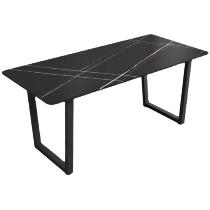 Rectangle Black Base Dining Table Modern Stone Double Pedestal Table