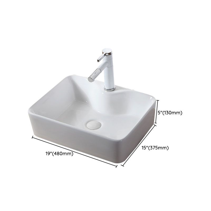 Modern Vessel Bathroom Sink Rectangular Porcelain Drain Vessel Sink(Not Included Faucet)