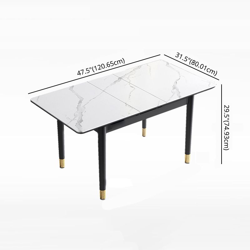 Rectangle Modern DiningRoomTableSet Sintered Stone Top DiningSet with Metallic 4 Legs Base