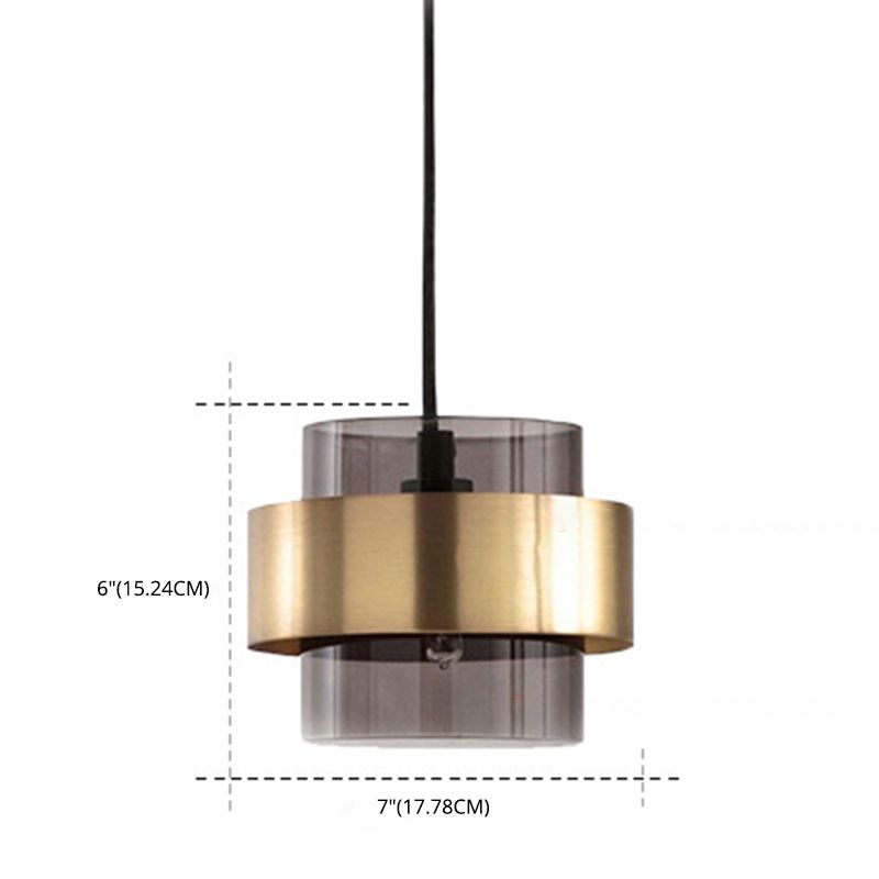 Cylindrical Bedroom Suspension Pendant Glass Minimalist Ceiling Pendant Light in Gold