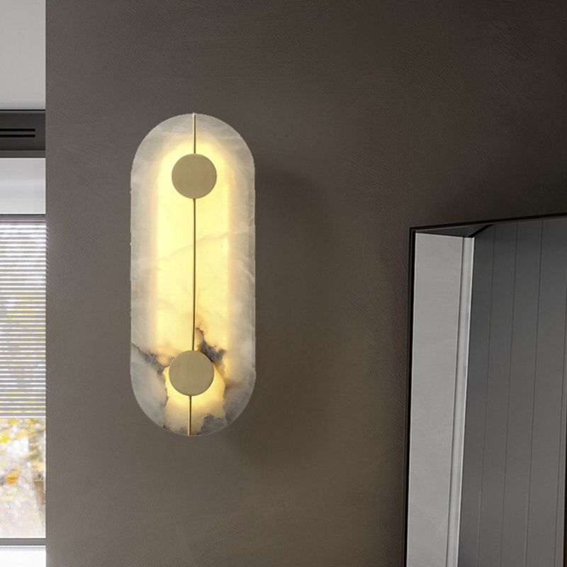 Brass and Stone Wall Lighting Round / Oval LED Wall Mounted Fixture in Gold