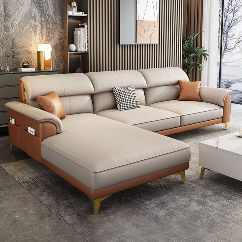 Modern Faux Leather Beige Sofa with Pillow Top Arm for Living Room