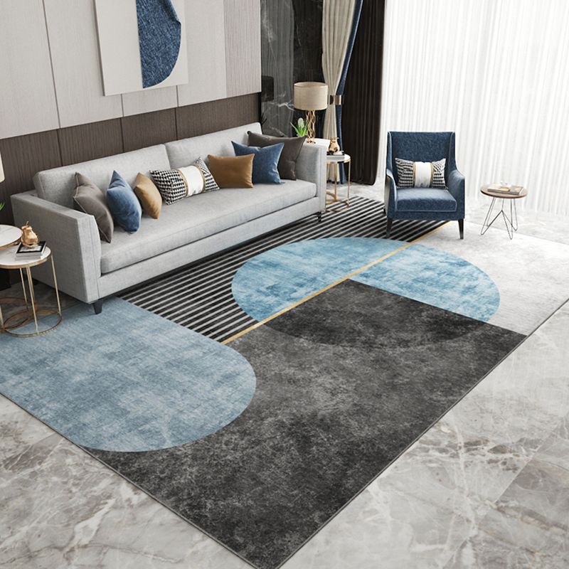 Blue Modern Rug Blending Graphic Rug Non-Slip Backing Rug for Living Room