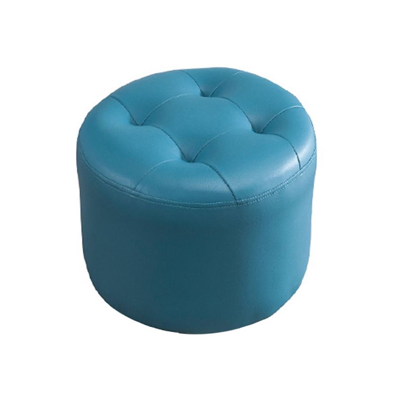 Modern Pouf Ottoman Faux Leather Upholstered Tufted Solid Color Cylinder Shape Ottoman