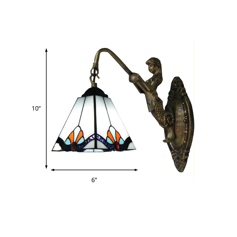 Pyramid White Glass Wall Light Fixture Tiffany 1 Head Antique Bronze Sconce Lighting